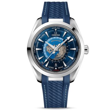 omega men's seamster watch with blue strap and gray dial