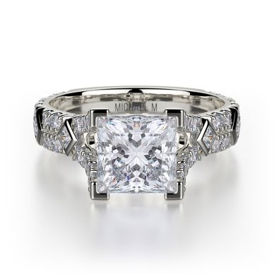 Michael M R511-1 White Gold Princess Cut Engagement Ring