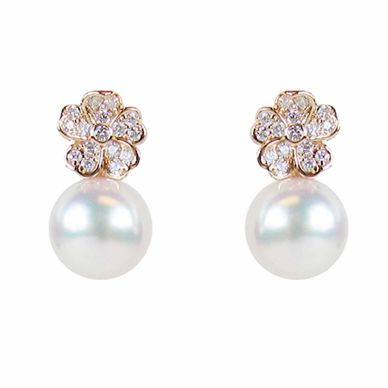 Mikimoto flower diamond and pearl earrings