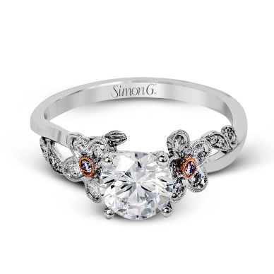 Simon G MR2615 Platinum and Rose Gold Round Cut Engagement Ring