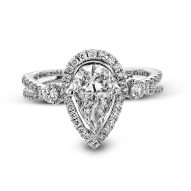 Simon G TR603 Platinum Pear Cut Engagement Ring