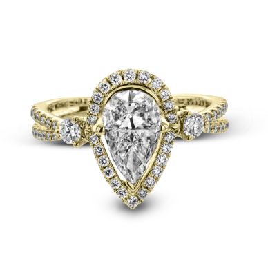 Simon G TR603 Yellow Gold Pear Cut Engagement Ring