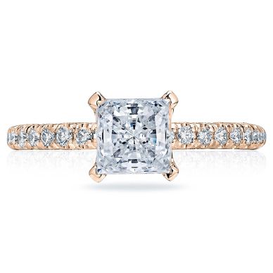 HT2545PR6-PK Petite Crescent Rose Gold Princess Cut Engagement Ring 