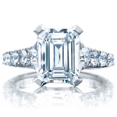 HT2623EC10X8 RoyalT Platinum Emerald Cut Engagement Ring 