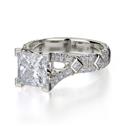 Michael M R511-1 Europa Collection White Gold Princess Cut Engagement Ring
