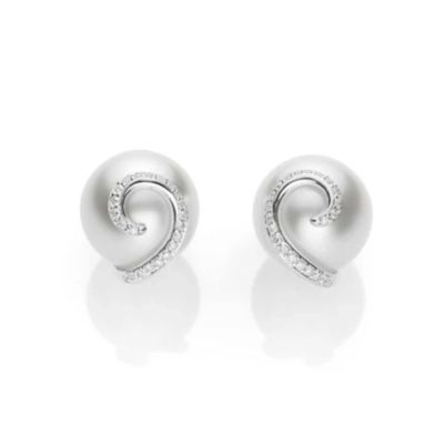 Diamond and pearl stud earrings by Mikimoto