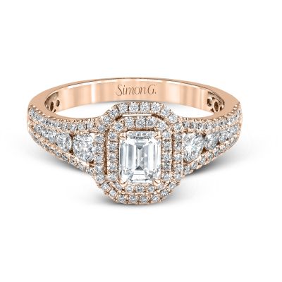 Simon G MR2590 Rose Gold Emerald Cut Engagement Ring