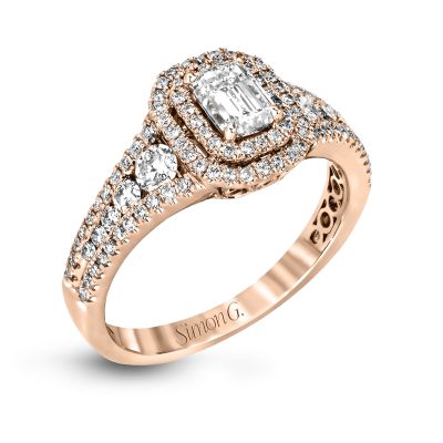 Simon G MR2590 Rose Gold Vintage Double Halo Engagement Ring