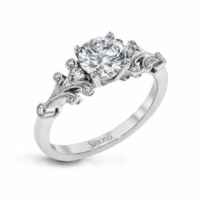 Simon G TR667 Platinum Antique Filigree Detailed Engagement Ring