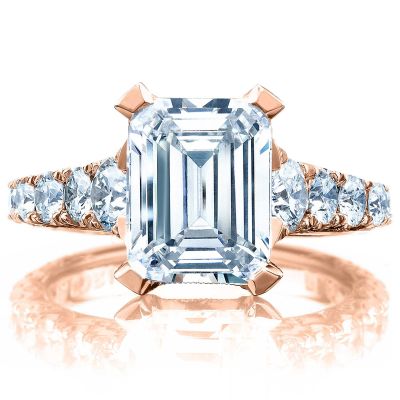 HT2623EC10X8-PK RoyalT Rose Gold Emerald Cut Engagement Ring 