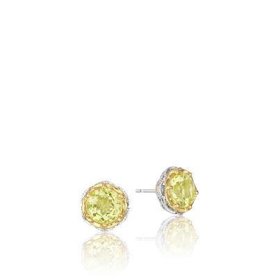 SE105Y07 Color Medley Silver and Yellow Gold Lemon Quartz Stud Earrings for Women