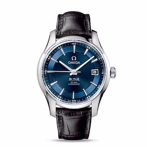 Omega men's blue dial leather watch